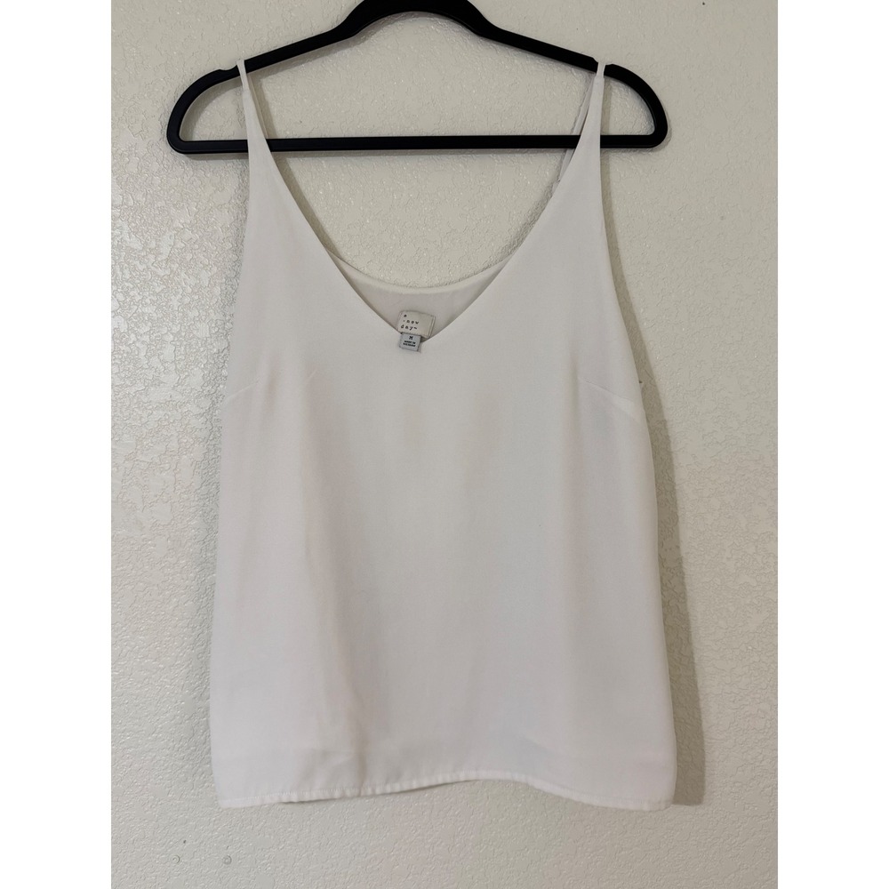 A New Day White Ivory  V-Neck Camisole Adjustable Straps Lined Tank Top Medium